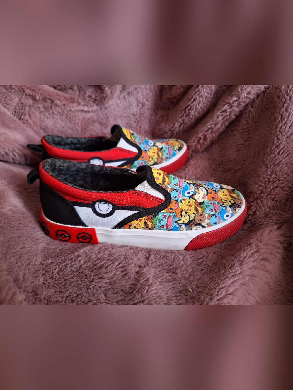 Kids Pokemon Red Multi-Color Character Slip-On Sneakers